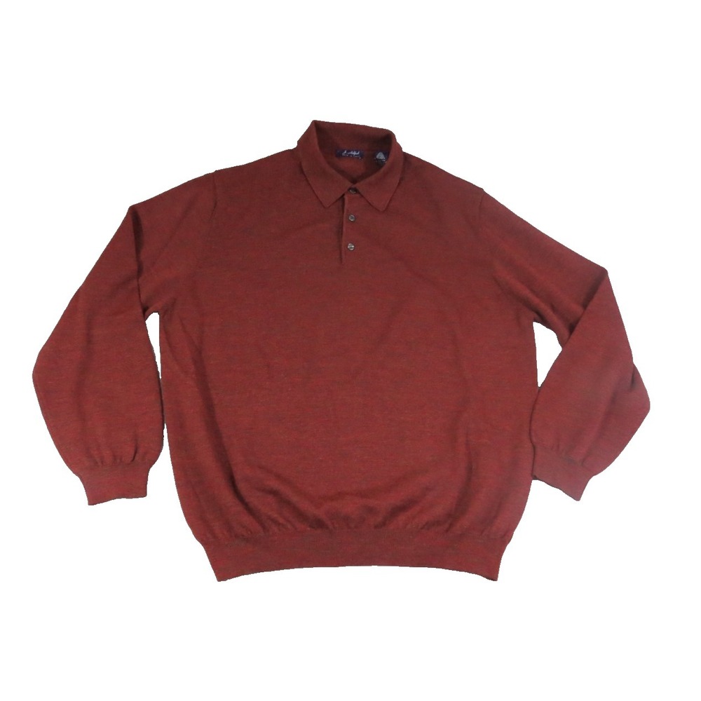 J. Ashford Men XL Sweater Polo Red Collar Merino Wool Made in Italy Long Sleeve‎